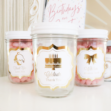 Personalized Metallic Foil Mini Mason Jars - Birthday